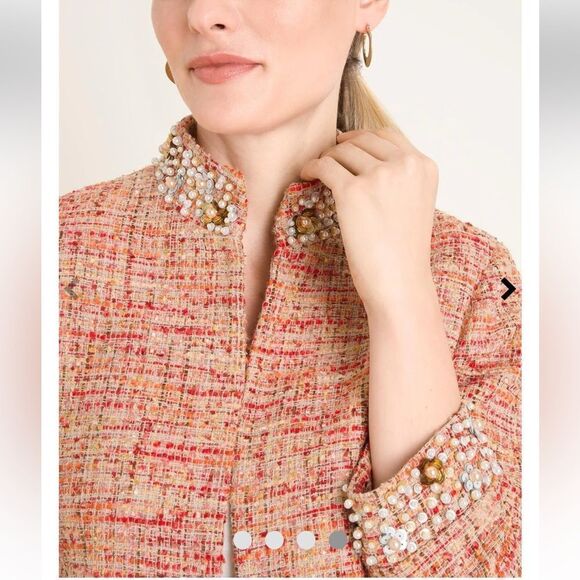 NWT- Chico's- Pink Embellish Jaqueline Tweed Jacket Blazer, Size M (8/10) - Picture 2 of 8